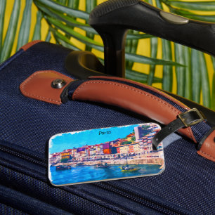 Schöne Porto Portugal Panoramasicht Watercolor Gepäckanhänger