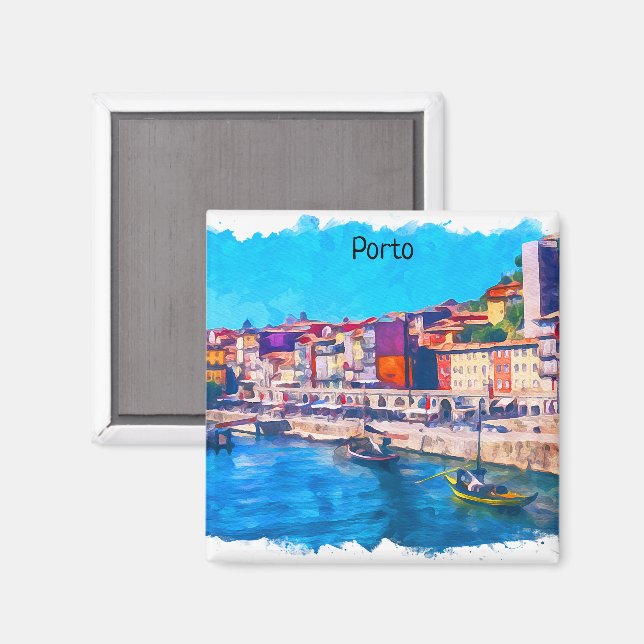 Schöne Porto Portugal Panoramasicht Watercolor Magnet (Vorderseite/Rückseite)