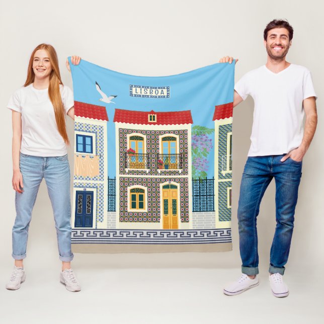 Schöne portugiesische Häuser mit Fliesen oder Azul Fleecedecke (Beispiel)