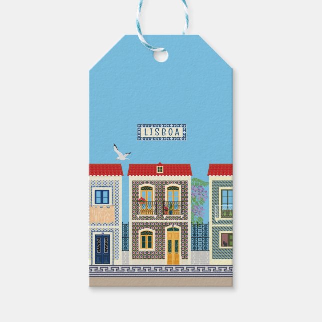 Schöne portugiesische Häuser mit Fliesen oder Azul Geschenkanhänger (Vorderseite)