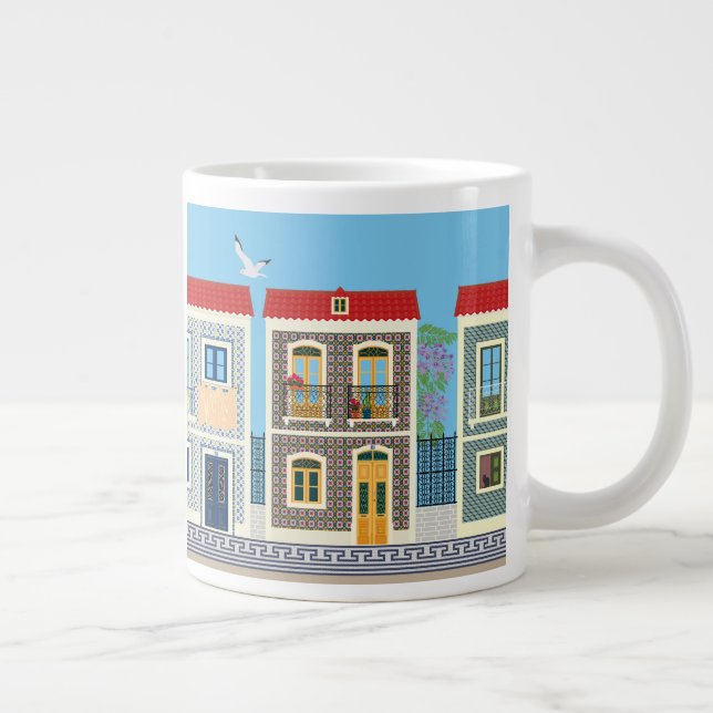 Schöne portugiesische Häuser mit Fliesen oder Azul Jumbo-Tasse (Rechts)