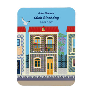 Schöne portugiesische Häuser mit Fliesen oder Azul Magnet