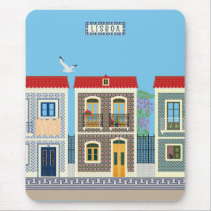 Schöne portugiesische Häuser mit Fliesen oder Azul Mousepad