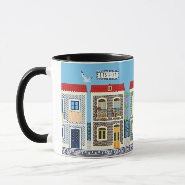 Schöne portugiesische Häuser mit Fliesen oder Azul Tasse (Links)