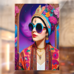 Schöne Prinzessin mit Sonnenbrille Fensteraufkleber