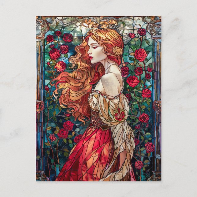 Schöne Prinzessin unter Rose Postkarte (Vorderseite)