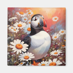 Schöne Puffin auf dem Platz Daisy Magnet