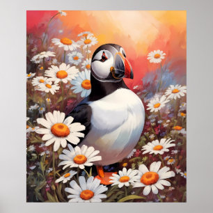 Schöne Puffin auf dem Platz Daisy Poster