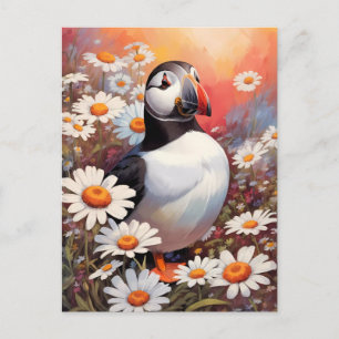 Schöne Puffin auf dem Platz Daisy Postkarte