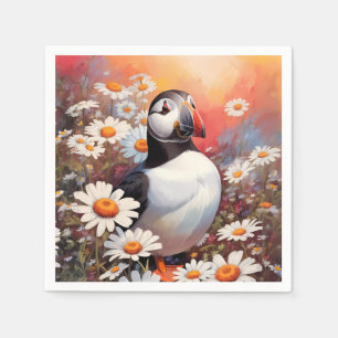 Schöne Puffin auf dem Platz Daisy Serviette
