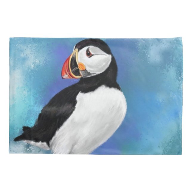 Schöne Puffin Bird Malerei Kunst Kissenbezug (Rückseite)