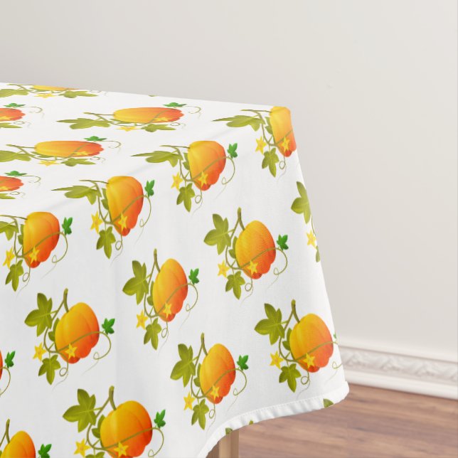 Schöne Pumpkins auf weißem Tableclout Tischdecke (Beispiel)