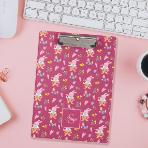 Schöne Rabbit & Bee Garden Magenta Monogram Klemmbrett