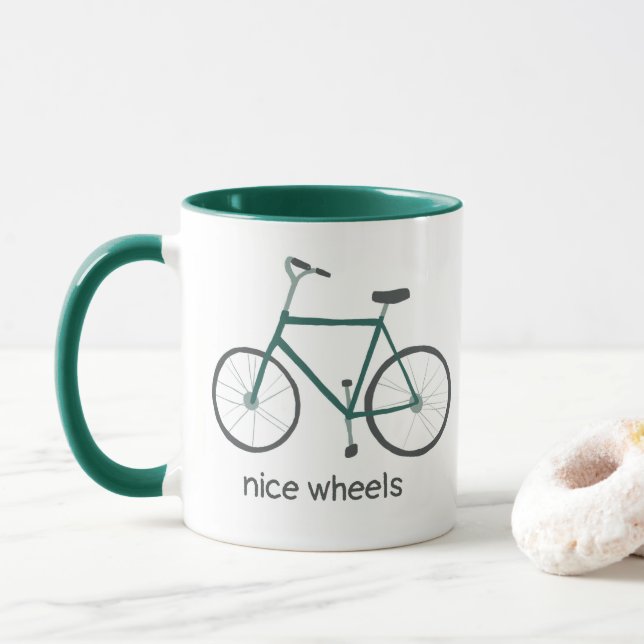 SCHÖNE RÄDER Niedlich grünes Fahrrad CUSTOM Tasse (Mit Donut)