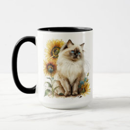 SCHÖNE RAGDOLL CAT MIT SONNENBLUMEN TASSE