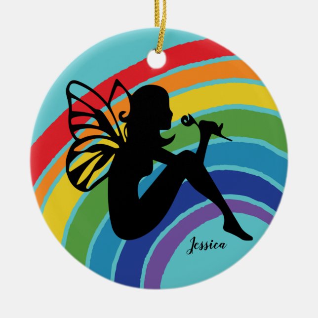 Schöne Rainbow Fairy Girl Monogram LGBTQ Keramik Ornament (Vorne)