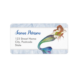Schöne Rainbow Mermaid mit Ginger Hair Adressaufkleber