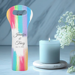 Schöne Rainbow-Personalisierte LGBTQ-Hochzeit Weintasche