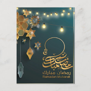 Schöne Ramadan Mubarak Golden & Blue Typografie Feiertagspostkarte