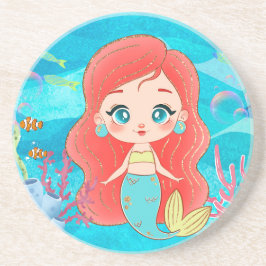 Schöne RED HAIR Meerjungfrau spielt im Spiel Getränkeuntersetzer