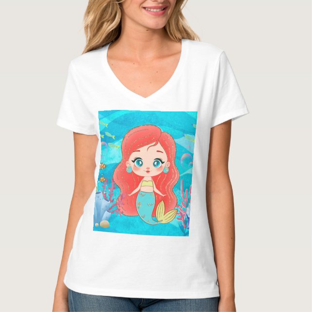 Schöne RED HAIR Meerjungfrau spielt T-Shirt (Vorderseite)