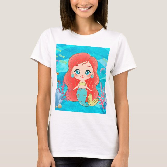 Schöne RED HAIR Meerjungfrau spielt T-Shirt (Vorderseite)