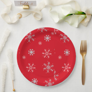 Schöne Red Illustration Schneeflocke Red Backgroun Pappteller