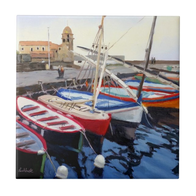 Schöne Red Orange Blue Green Boote Fliese (Vorderseite)