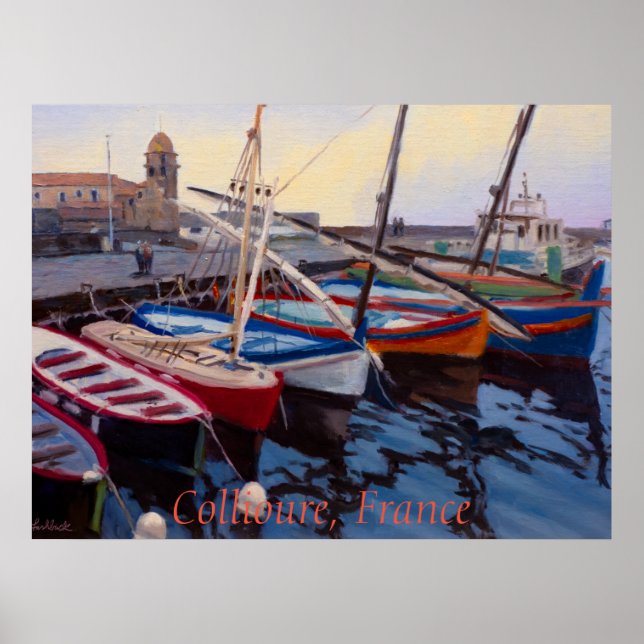 Schöne Red Orange Blue Green Boote in Collioure Poster (Vorne)