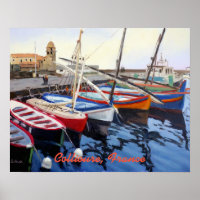 Schöne Red Orange Blue Green Boote in Collioure