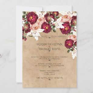 Schöne Red Pink Roses White Lilies Wedding Einladung