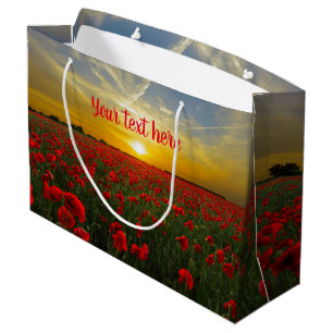 Schöne Red Poppy Field Sunset Fotografie Große Geschenktüte