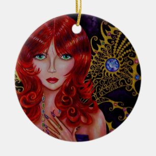 Schöne Redhead Jewel Fairy Green Eyes Keramik Ornament