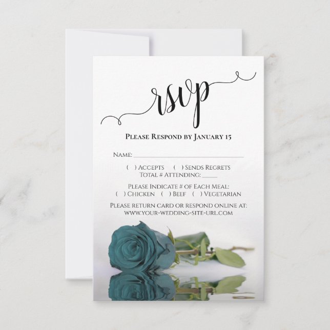 Schöne Reflektion Aquamarine Rose Elegante Hochzei RSVP Karte (Vorderseite)