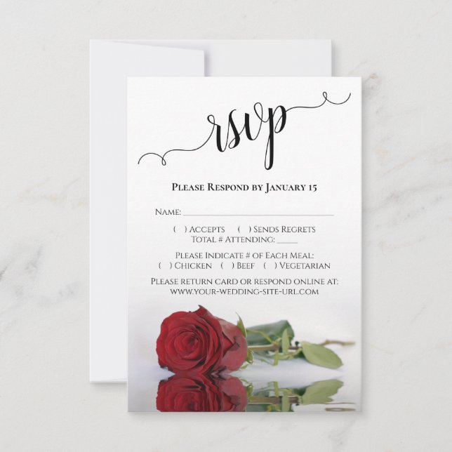 Schöne Reflektion der Rote Rose Hochzeit RSVP Karte (Vorderseite)