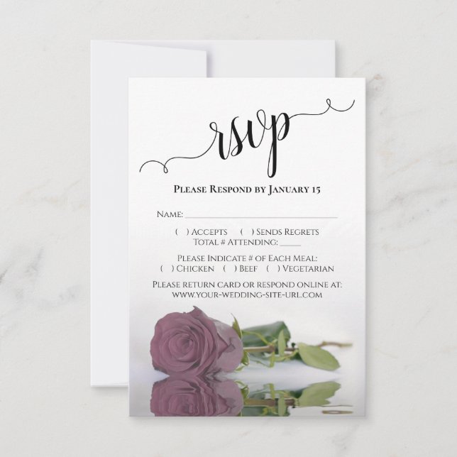 Schöne Reflektion Dusty Mauve Pink Rose Wedding RSVP Karte (Vorderseite)