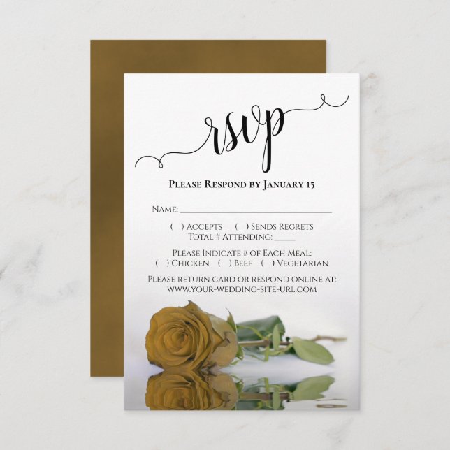 Schöne Reflektion Golden Ochre Rose Hochzeit RSVP Karte (Vorne/Hinten)