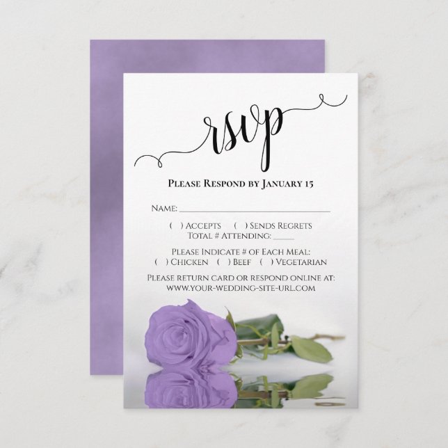 Schöne Reflektion Lavender Lila Rose Hochzeit RSVP Karte (Vorne/Hinten)