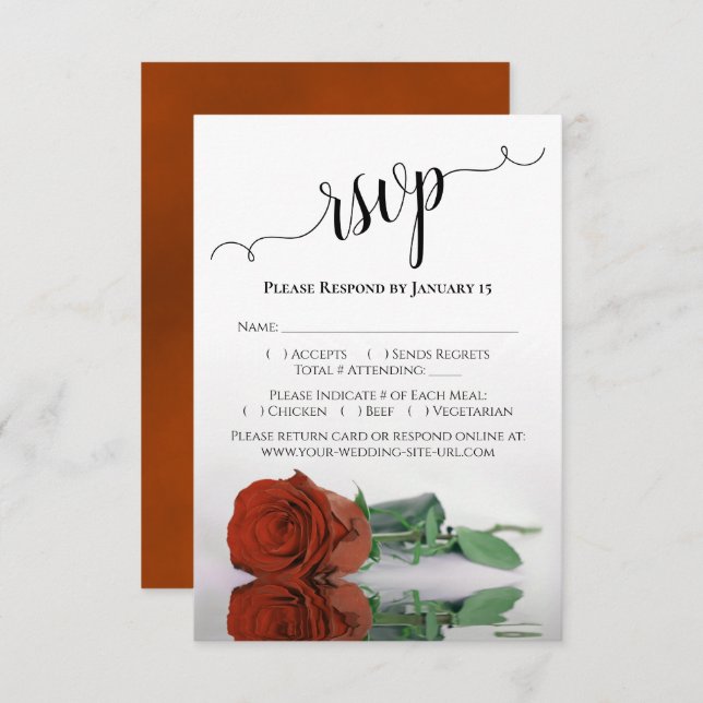 Schöne Reflektion Rost Orange Rose Hochzeit RSVP Karte (Vorne/Hinten)