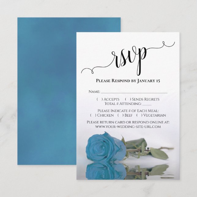 Schöne Reflektion türkisblaue Rose Hochzeit RSVP Karte (Vorne/Hinten)