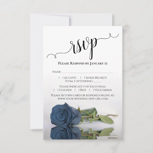 Schöne Reflektion von Dusty Steel Blue Rose Weddin RSVP Karte (Vorderseite)