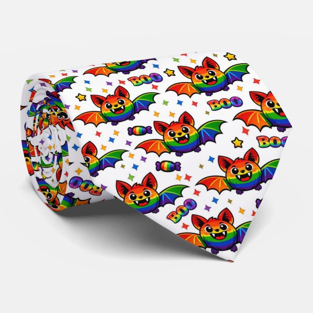 🦇🌈 Schöne Regenbogen-Fledermaus-Süßigkeiten-Kraw Krawatte (Gerollt)