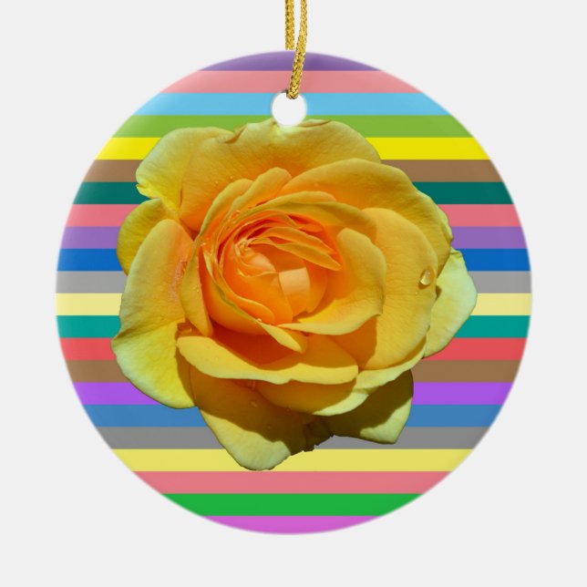 Schöne Regenbogen-Rose Keramik Ornament (Vorne)