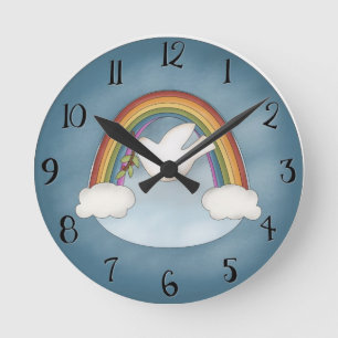 Schöne Regenbogen-und Tauben-Wanduhr Runde Wanduhr