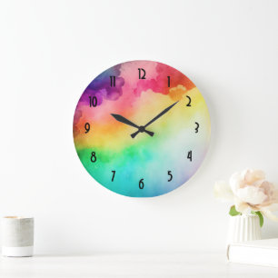 Schöne Regenbogenfarben Abstraktes Design Große Wanduhr