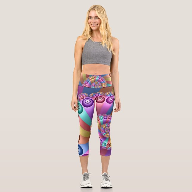 Schöne Regenbogenfarben Abstraktes Fraktal Kunst,  Capri Leggings (Vorderseite)