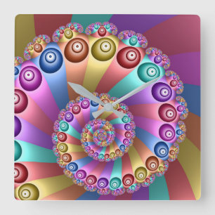 Schöne Regenbogenfarben Abstraktes Fraktal Kunst, Quadratische Wanduhr