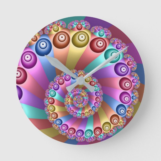 Schöne Regenbogenfarben Abstraktes Fraktal Kunst,  Runde Wanduhr (Vorderseite)