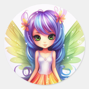 Schöne Regenbogenfarben Happy Fairy Princess Runder Aufkleber