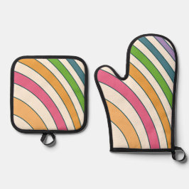 Schöne Regenbogenfarben Ofenhandschuh & Topflappen-Set